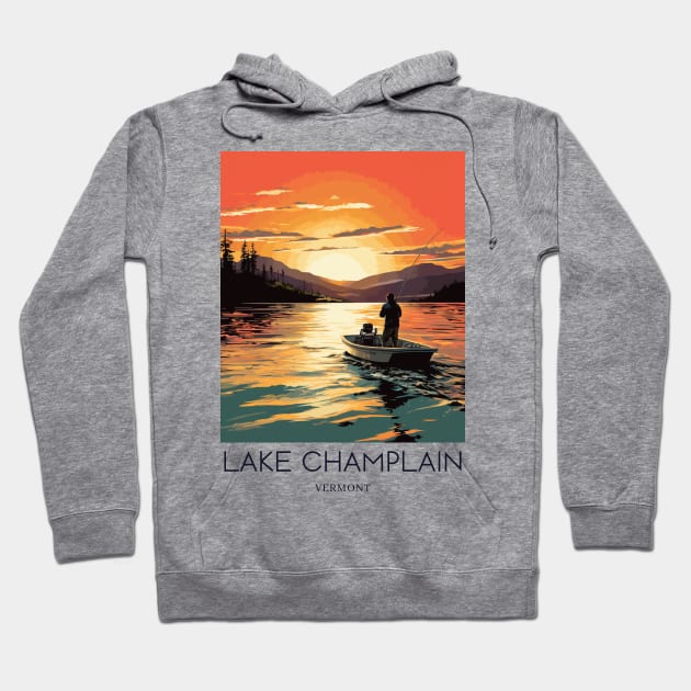 A Pop Art Travel Print of Lake Champlain - Vermont - US Hoodie by Studio Red Koala